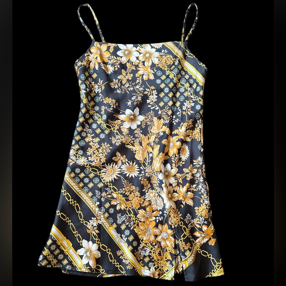 Princess Polly Black and Gold Floral Chain Dress 6